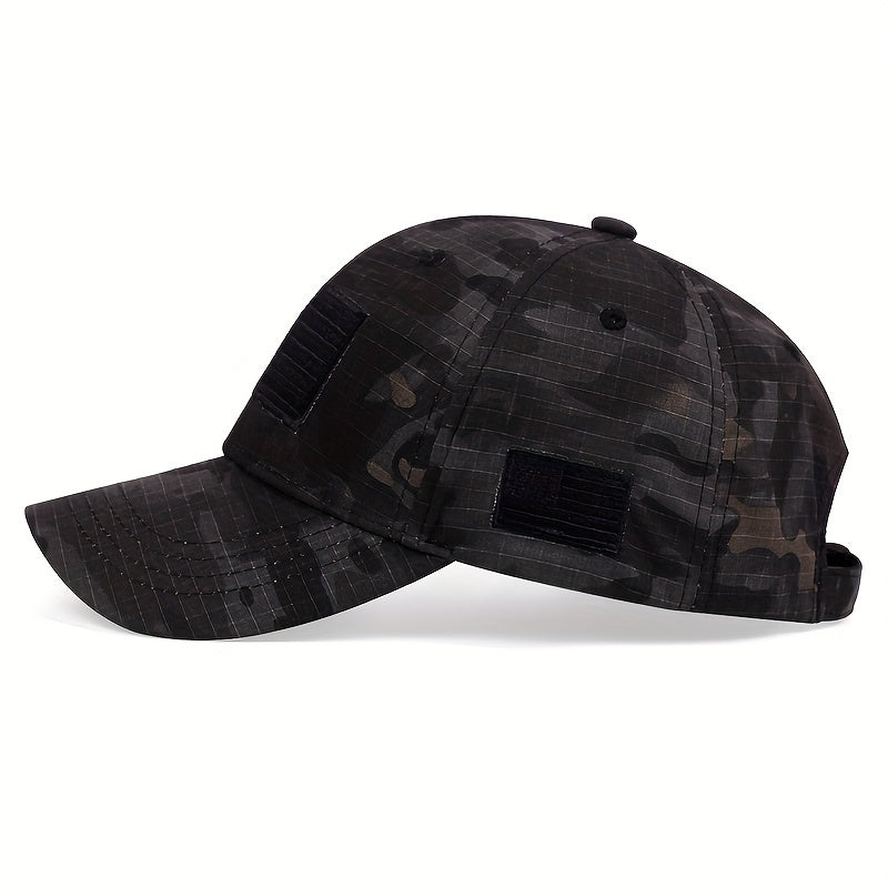 Men's Outdoor Camo Baseball Cap with American Flag Patch
