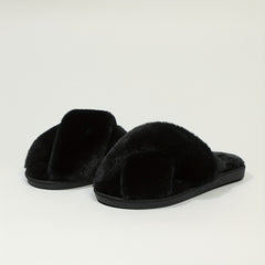 Girls' Solid Furry House Shoes, Non Slip Soft Bottom, Indoor All Seasons