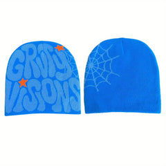 Spider Web Letter Jacquard Beanie Reversible Y2K Hip Hop Couple Knitted