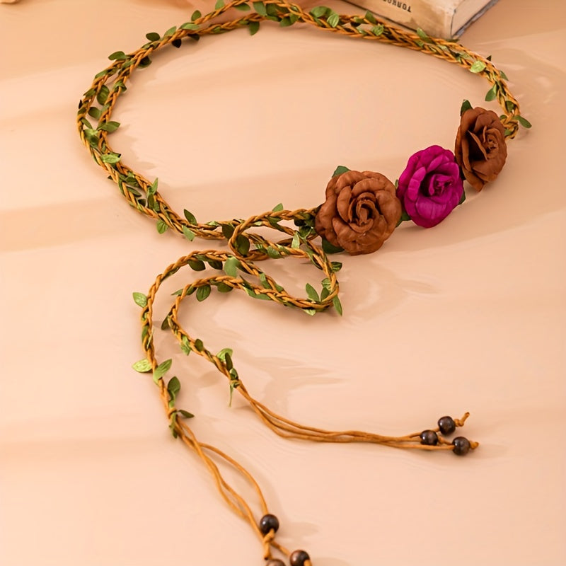 Vintage Flower Wreath Sash Belt Bohemian Dress