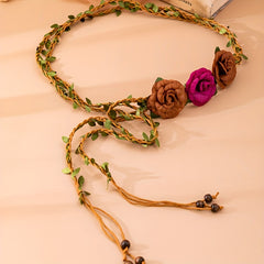 Vintage Flower Wreath Sash Belt Bohemian Dress