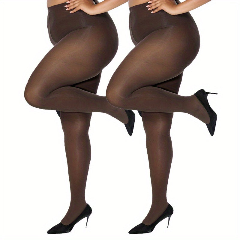 2 Pairs Plus Size Casual Pantyhose Set Women's Plus Elastic Control Top Tights