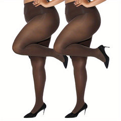 2 Pairs Plus Size Casual Pantyhose Set Women's Plus Elastic Control Top Tights