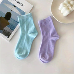Girls Kids Casual Plain Socks Breathable Comfy Crew Socks