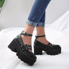 Chunky Heel Platform Shoes Closed Toe Strap Comfortable Walking Shoes