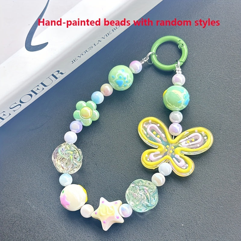 Butterfly Phone Chain Beaded Chain Car Keychain Earphone Bag Pendant