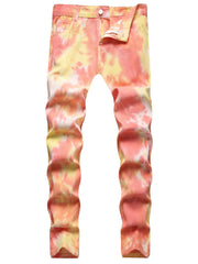 Men's Tie Dye Slim Fit Jeans Casual Street Style Denim Pants