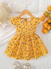 Toddler Baby Girls Dresses Summer Flutter Sleeve Floral Pleated Casual Dress