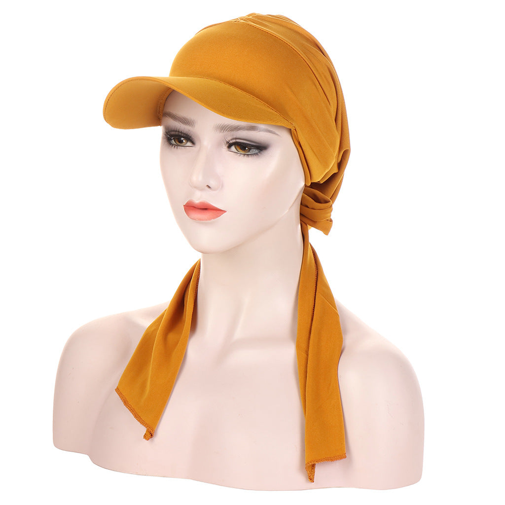 Solid Sun Hat Pleated Head Scarf Hat Casual Head Hat Cap Headwear