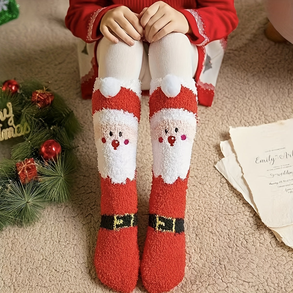 2 Pairs Christmas Elk Fleece Warm Socks