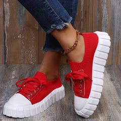 Women's Breathable Platform Sneakers Comfortable Low Top Shoes