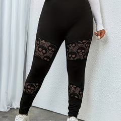 Halloween Sports Leggings Women's Plus Skull Patchwork High Rise
