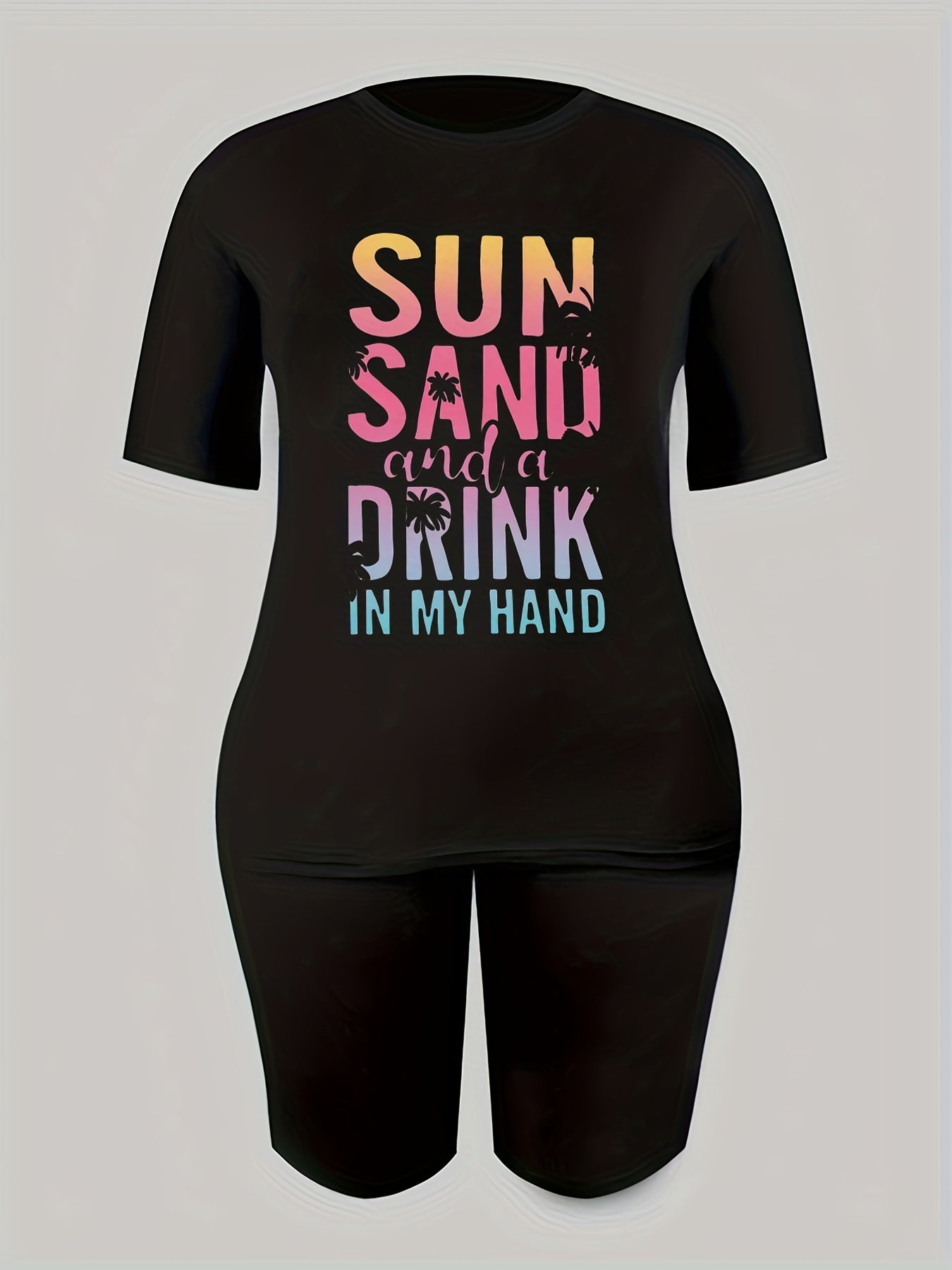 2pcs Summer Casual Sports Sets Coconut Tree Graphic T shirts & Shorts