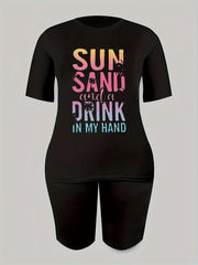 2pcs Summer Casual Sports Sets Coconut Tree Graphic T shirts & Shorts