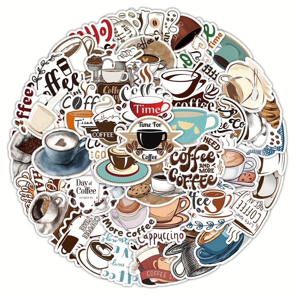 50pcs Coffee World Vintage Letter Graffiti Waterproof Vinyl Stickers