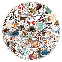 50pcs Coffee World Vintage Letter Graffiti Waterproof Vinyl Stickers