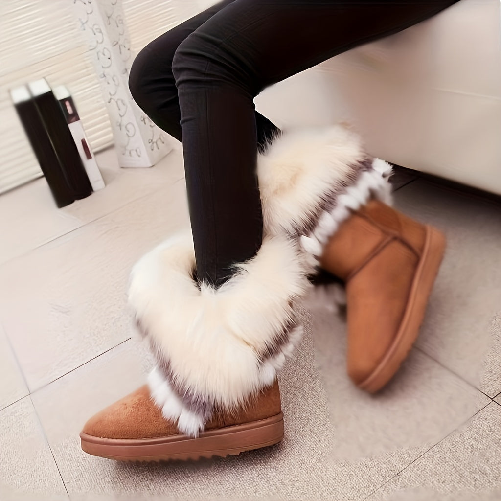 Women's Suede Snow Boots Faux Rabbit Fur Winter Ankle Boots