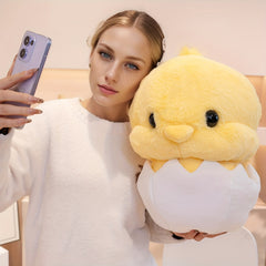 Soft Yellow Chick Plush Toy and Eggshell Stuffed Animal Pillow