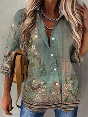 Floral Print Button Up Long Sleeve Blouse