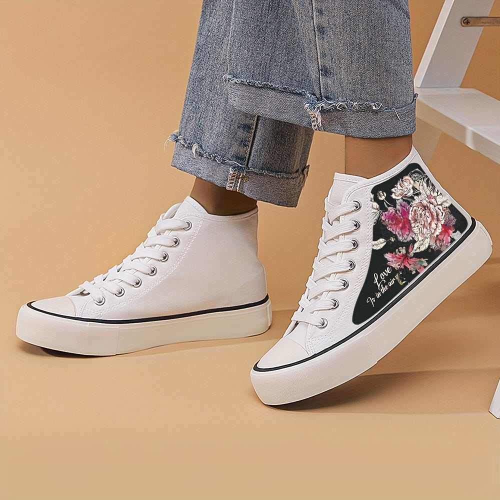 Women's High Top Canvas Walking Shoes Floral Pattern Lace Up