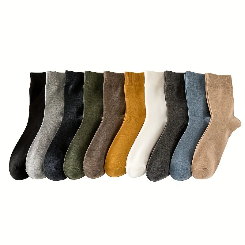 10 Pairs Men's Solid Crew Socks Comfy Cotton Blend Casual Unisex Socks