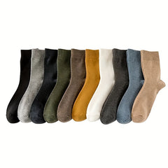 10 Pairs Men's Solid Crew Socks Comfy Cotton Blend Casual Unisex Socks