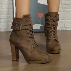Women's Block Heel Lace Up Pumps Buckle Strap Shoes