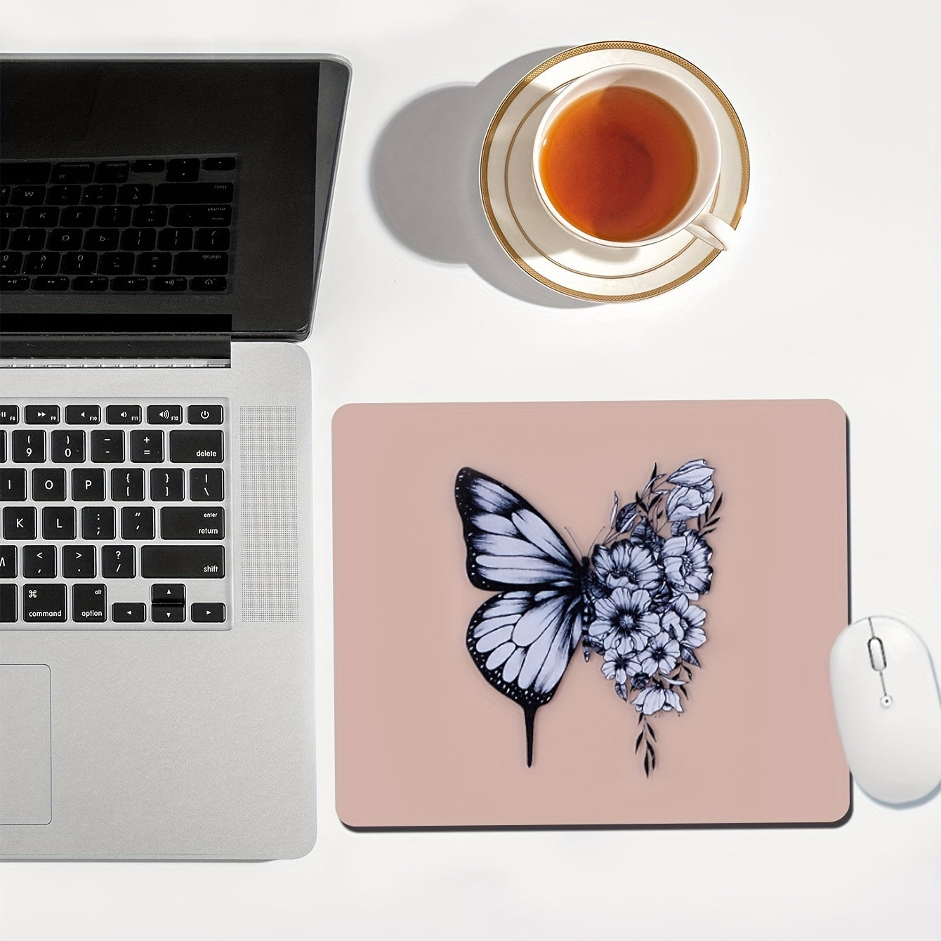 Pink Butterfly Mouse Pad 260x210x2mm Non Slip Rubber Base