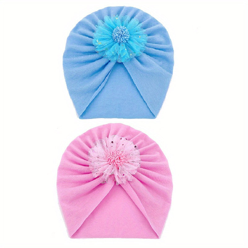 2Pcs Baby Thin Turban Cap Breathable Flower Comfortable Cap