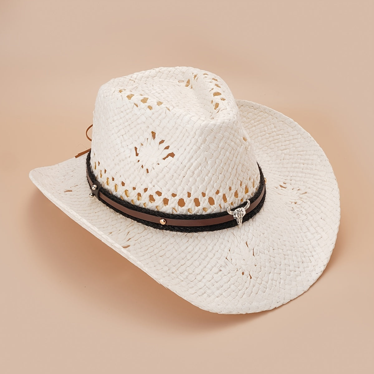 Cow Head Belt Retro Sunshade Western Cowboy Straw Hat