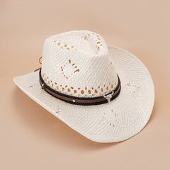 Cow Head Belt Retro Sunshade Western Cowboy Straw Hat