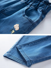 Girls' Paper Bag Waist Graphic Jeans Casual Denim Pants Kids Clothes
