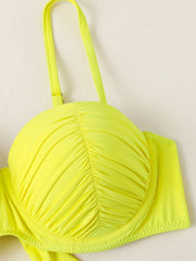Yellow Ruched Bust Bikini Set Tie Back Contrast Trim Bathing Suit