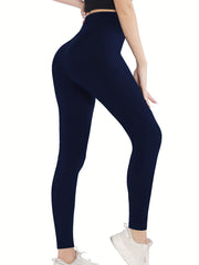 Solid High Waist Stretch Leggings, Women's Clothing