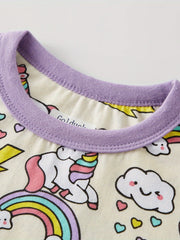 Boys Unicorn Print Pajama Set Family Outfit Round Neck Long Sleeve Top & Pants