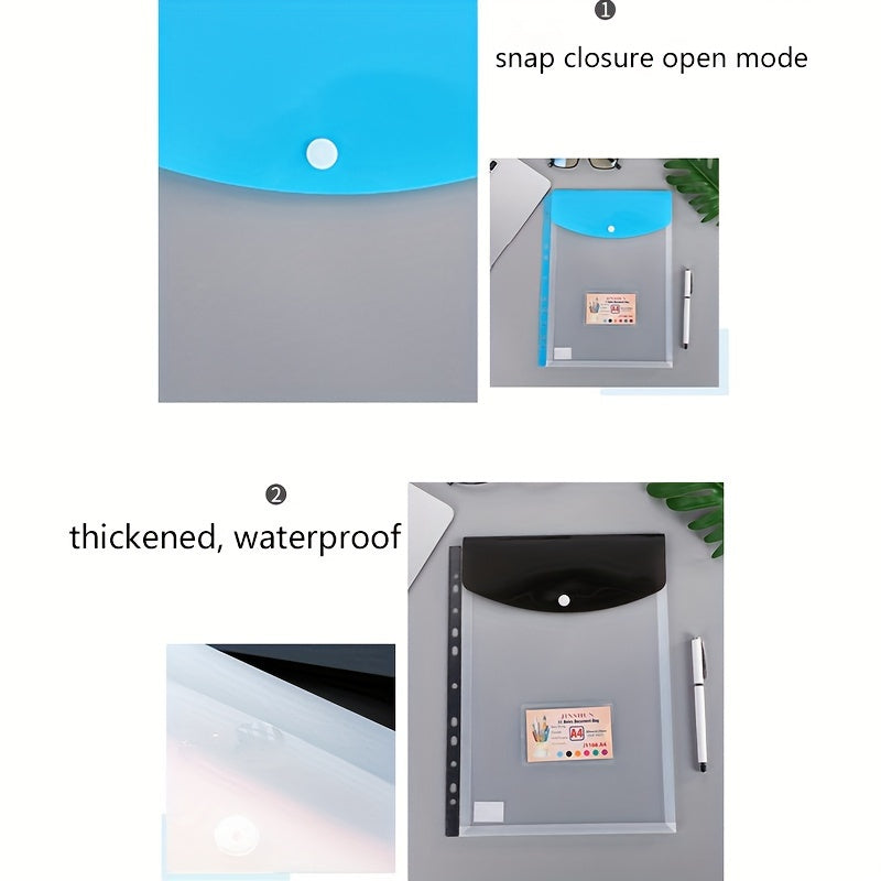 A4 11-Hole Snap File Bag, Colorful Transparent Storage Bag