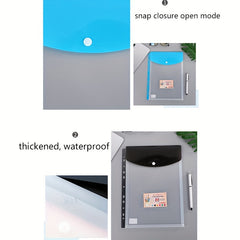 A4 11-Hole Snap File Bag, Colorful Transparent Storage Bag