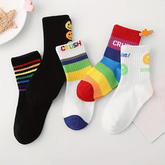 5 Pairs Boys Rainbow Knitted Crew Socks for Autumn Winter