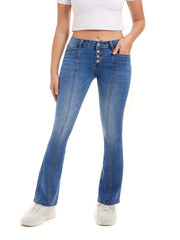 Button Up High Rise Flared Leg Jeans