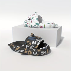 Men's Alphabet & Fruit Pattern Non Slip Platform Slides