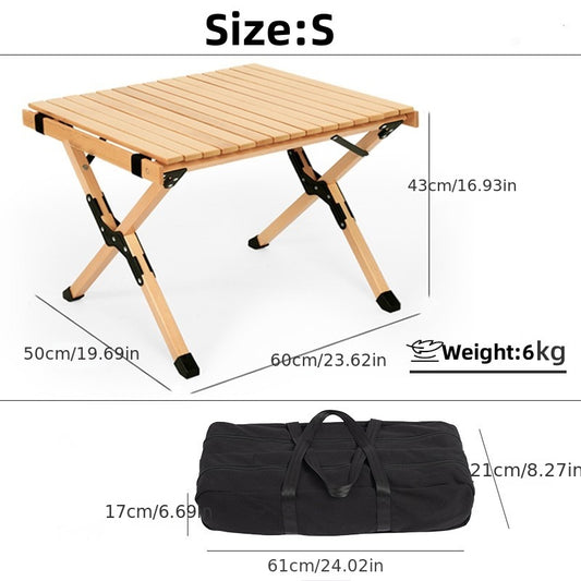 Portable Folding Wood Table Widened Solid Wood Tabletop for Camping BBQ Picnic