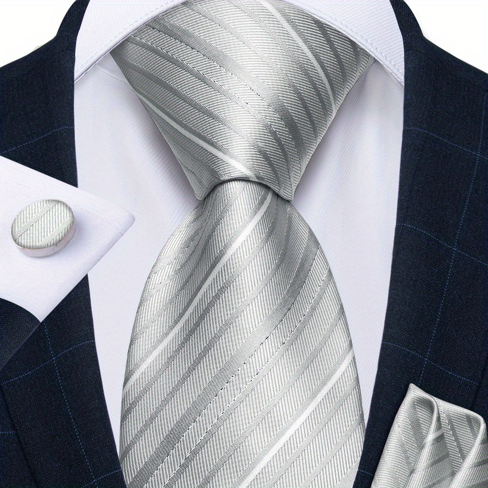 Solid Striped Silk Wedding Tie Gift Set Business Neck Tie