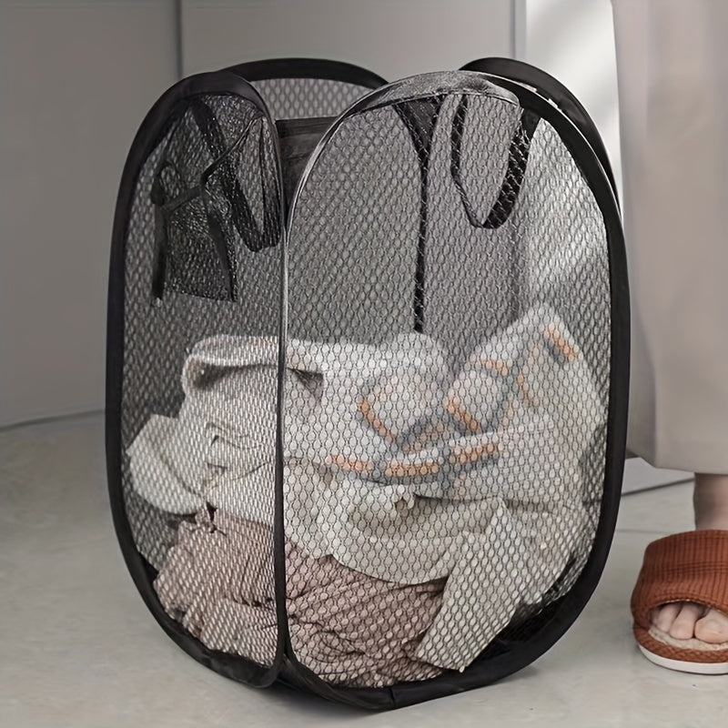 Mesh Pop Up Laundry Hamper Foldable Basket Organizer for Family College Dorm