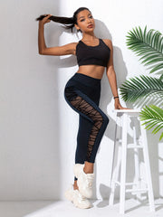 Yoga Sports Leggings High Waist Mesh Insert Tight Pants