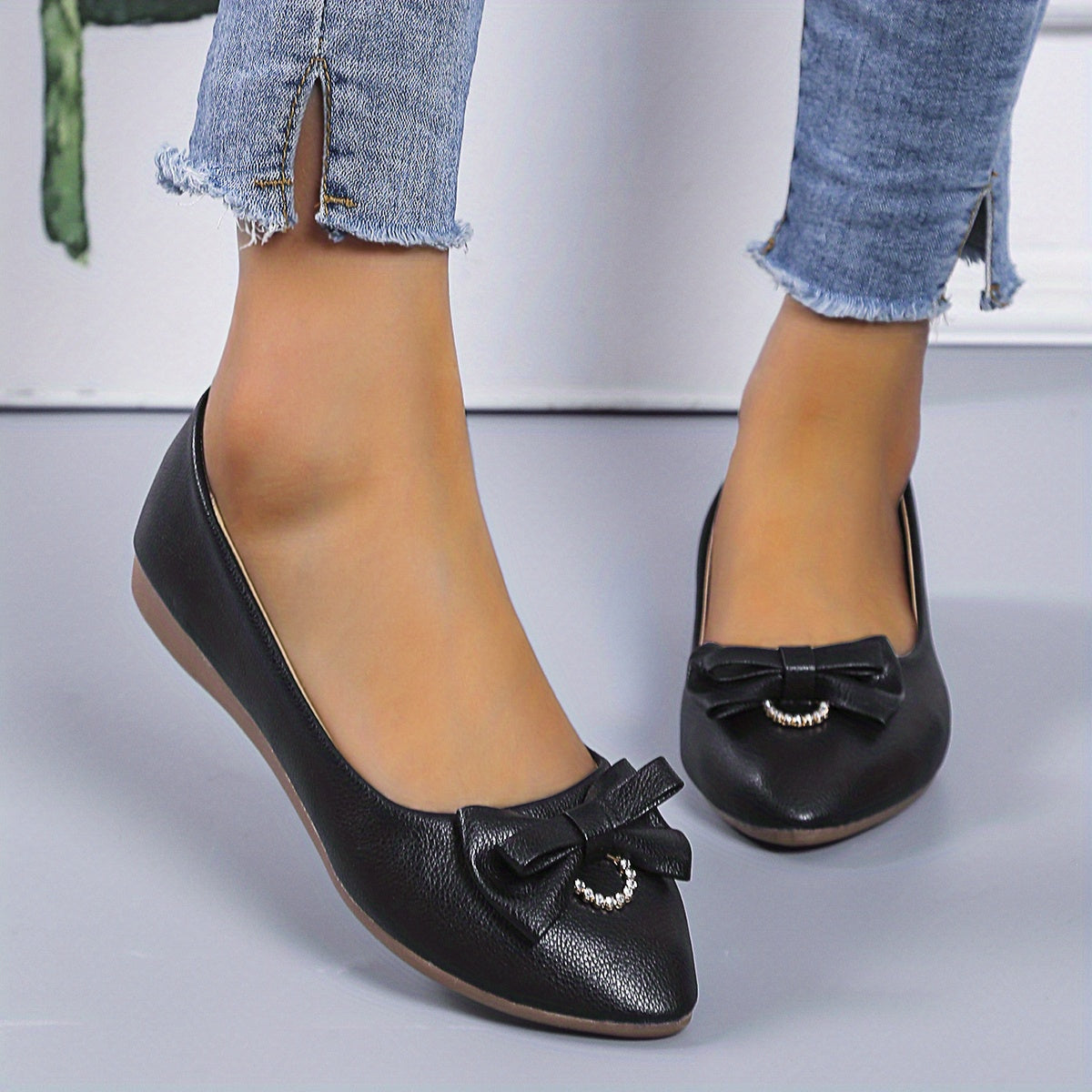 Women's Bowknot Flat Shoes Comfy Pointed Toe Slip On Soft Sole Shoes