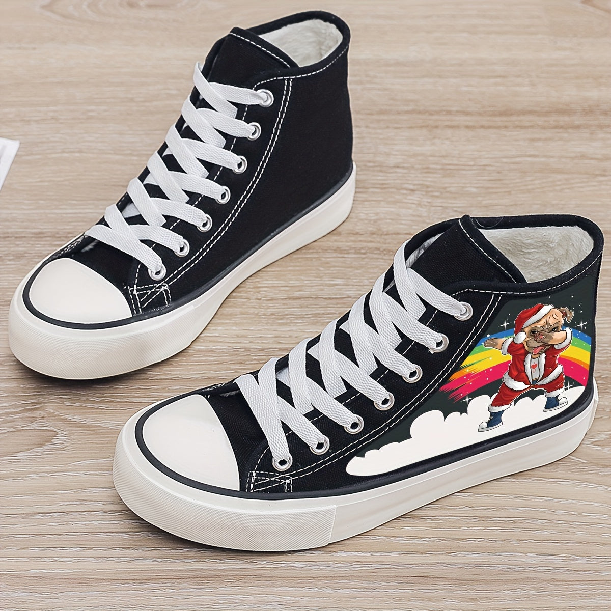 Christmas Puppy Plush Lined Canvas Sneakers