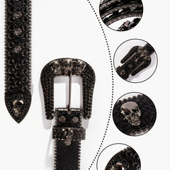 Rhinestone Men's Skull Western Belt Metal Buckle Punk Jeans Pants