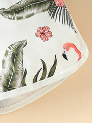Toddler Baby Girls Playsuit Flamingo Print Elastic Waist Shorts Jumpsuit