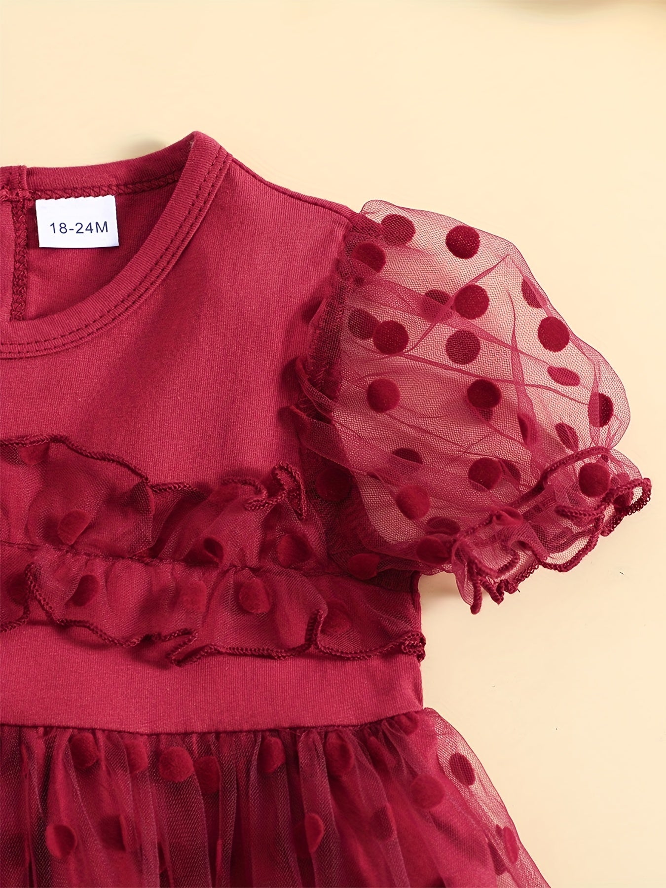 Toddler Girls Mesh Ruffled Dress with Polka Dot Graphic
