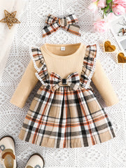 Baby Girl Ruffle Trim Plaid Dress Headband Set